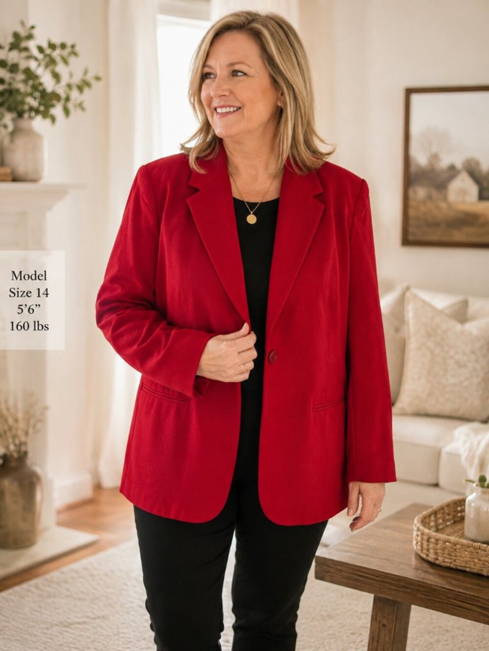 Sag Harbor Red Wool Blazer Jacket Women's Size 14 One Button Pockets